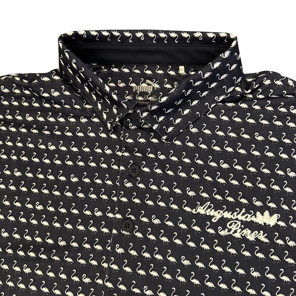 Puma Golf Polo Mens XXL‎ Navy Blue Flamingo Print Augusta Pines Performance